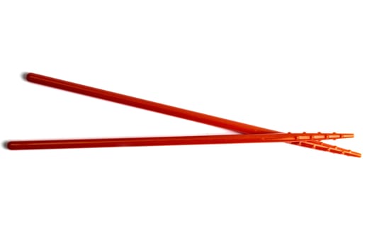 Red chopsticks isolated on white background 