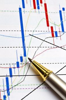 Background of business graph and a pen 
