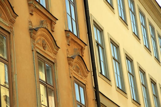 windows background od old building in Stockholm 