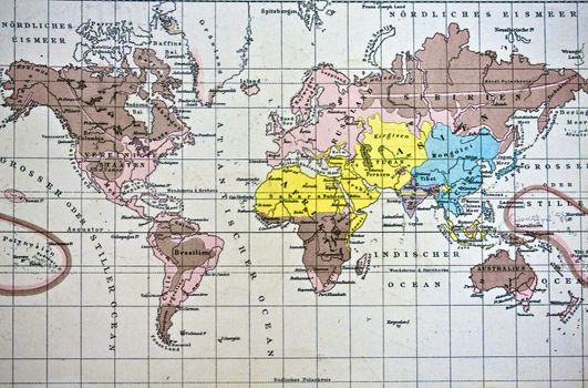 Ancient world map - handmade in 1881 
