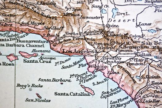 Ancient map of Los Angeles. Handmade in 1881 
