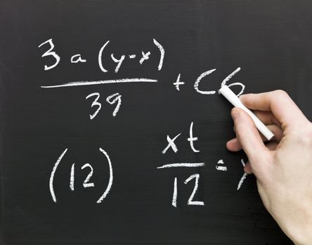 Close up of Mathematics on a blackboard