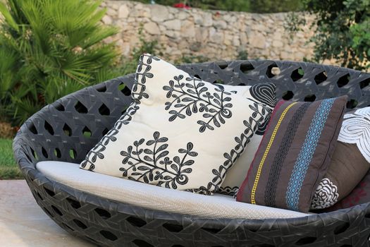 luxury garden furniture with colorful cushions