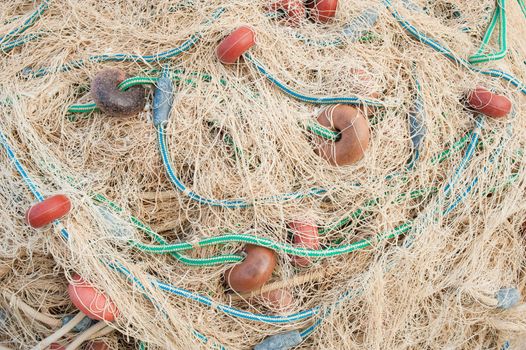 Colorful fishing nets piled up, a background