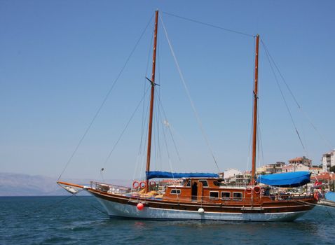 Traditional Turkish boat or gulet anchored in Cesme Turkey