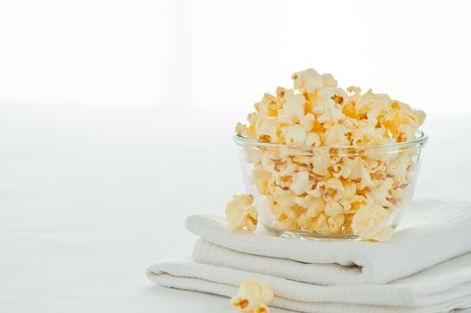 Studio shot of Popcorn in a glass bowl
