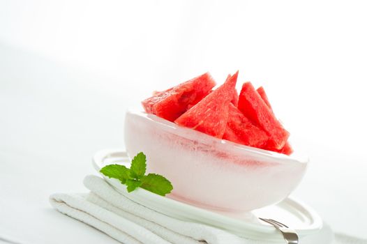 Studio shot of watermelon in an ice bowl