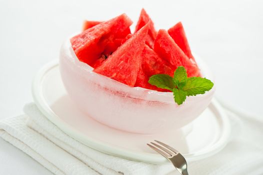 Studio shot of watermelon in an ice bowl