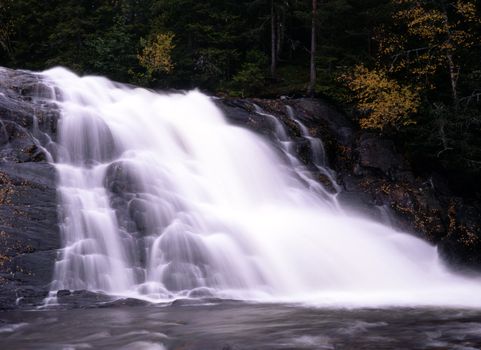 Flowing water from mountain waterfall 