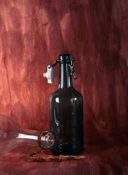 Empty bottles isolated on pianted background