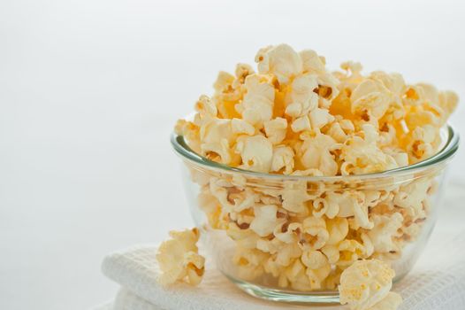 Studio shot of Popcorn in a glass bowl