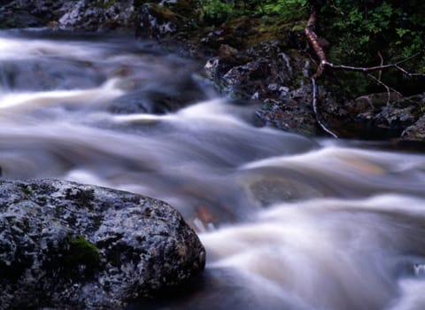 Flowing water of mountain stream.
