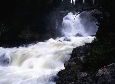 Flowing water of mountain river
