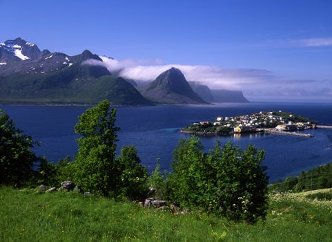 Beautiful island with blue sky and mountian in norway