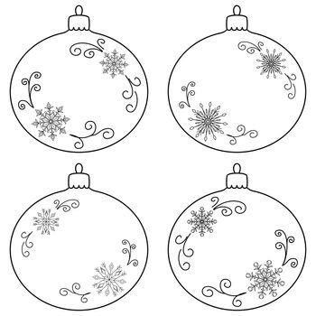 Christmas tree decoration: set glass balls with snowflakes, contours