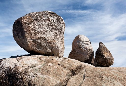 Three large boulders on a climb of Old Rag