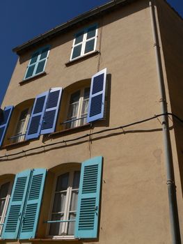 windows blue and house and sky blue