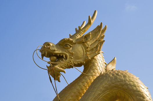 Golden dragon over blue sky. Phuket, Thailand