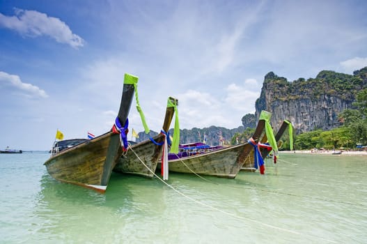 Tradiotional Thailand's longtail boats on Railey beach.