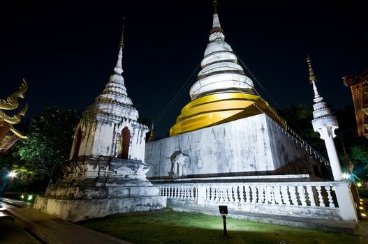 Wat Phra Singh temple in Chiang Mai, Thailand at night