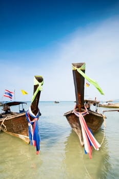 Tradiotional Thailand's longtail boats on Railey beach.