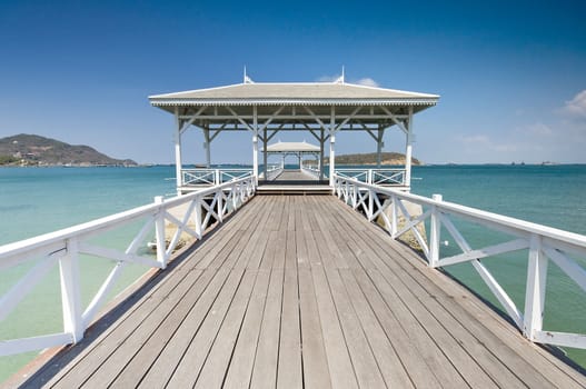 Beautiful wooden pier in Ko Si Chang island, Thailand