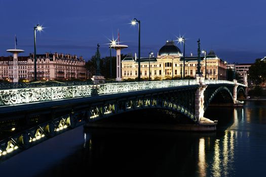 Bridge and University of Lyon by night 
