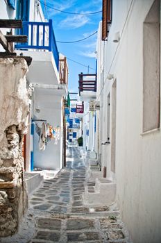 Old medieval streets in Mykono Town, Greece