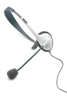 headphone with a microphone. It is isolated on a white background