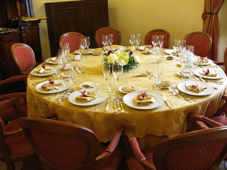 Fancy table set for a banquet.