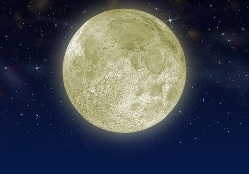 The moon in the star sky. The detailed image