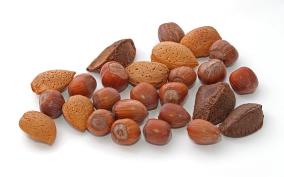 Mixt nuts on a plain white background.