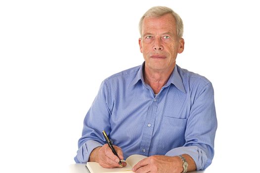 Senior man with his notebook.