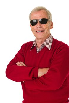 Succesfull senior with sunglasses/shades. Over a white background