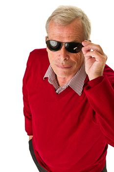 Succesfull senior with sunglasses/shades. Over a white background