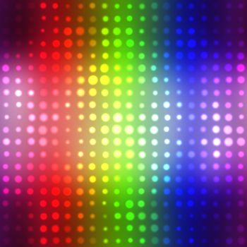 Rainbow glowing halftone dots in rows. A funky and modern looking background texture.