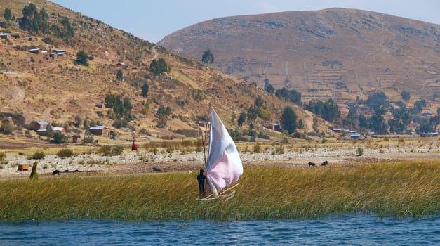 fisherman on the lake Titicaca, Peru