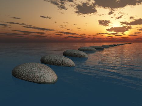 rock in sea 3d rendering