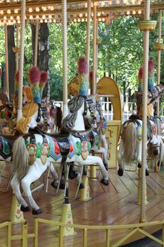Carousel ride close up in an amusement park.