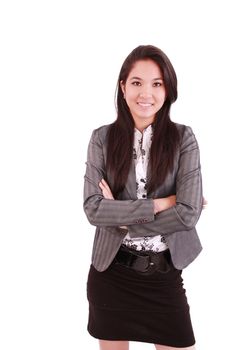 smiling business woman, isolated over white background