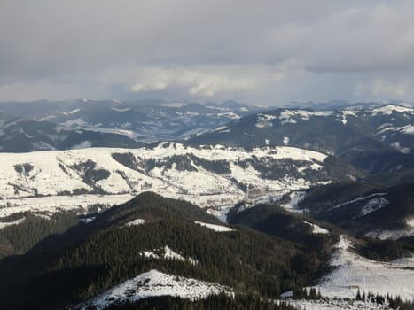 Carpathians Mountains from mountain Smotrich in January