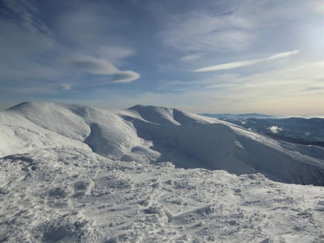 On a winter ridge of Carpathians Mountains