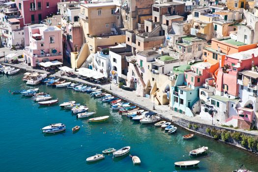Panoramic view of Procida Isle, in Naples Gulf, Italy