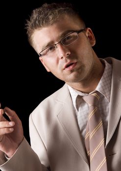 Businessman smoking cigar