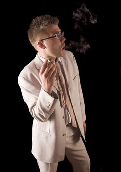 Businessman smoking cigar