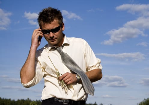 Businessman talking on mobile phone