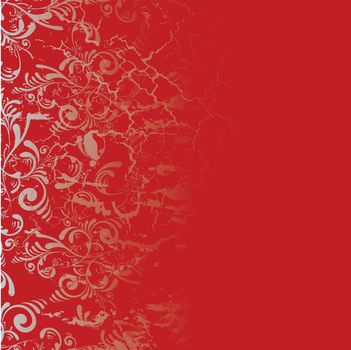 Red and silver tile background with a floral design