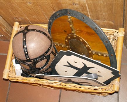 viking helmet and shields