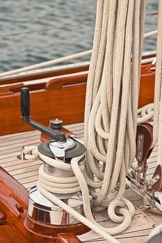 Winch and rope on a yacht