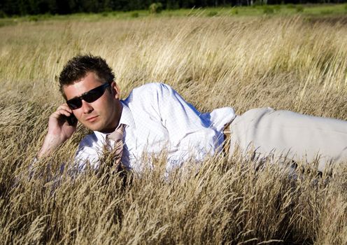 Businessman talking on mobile phone